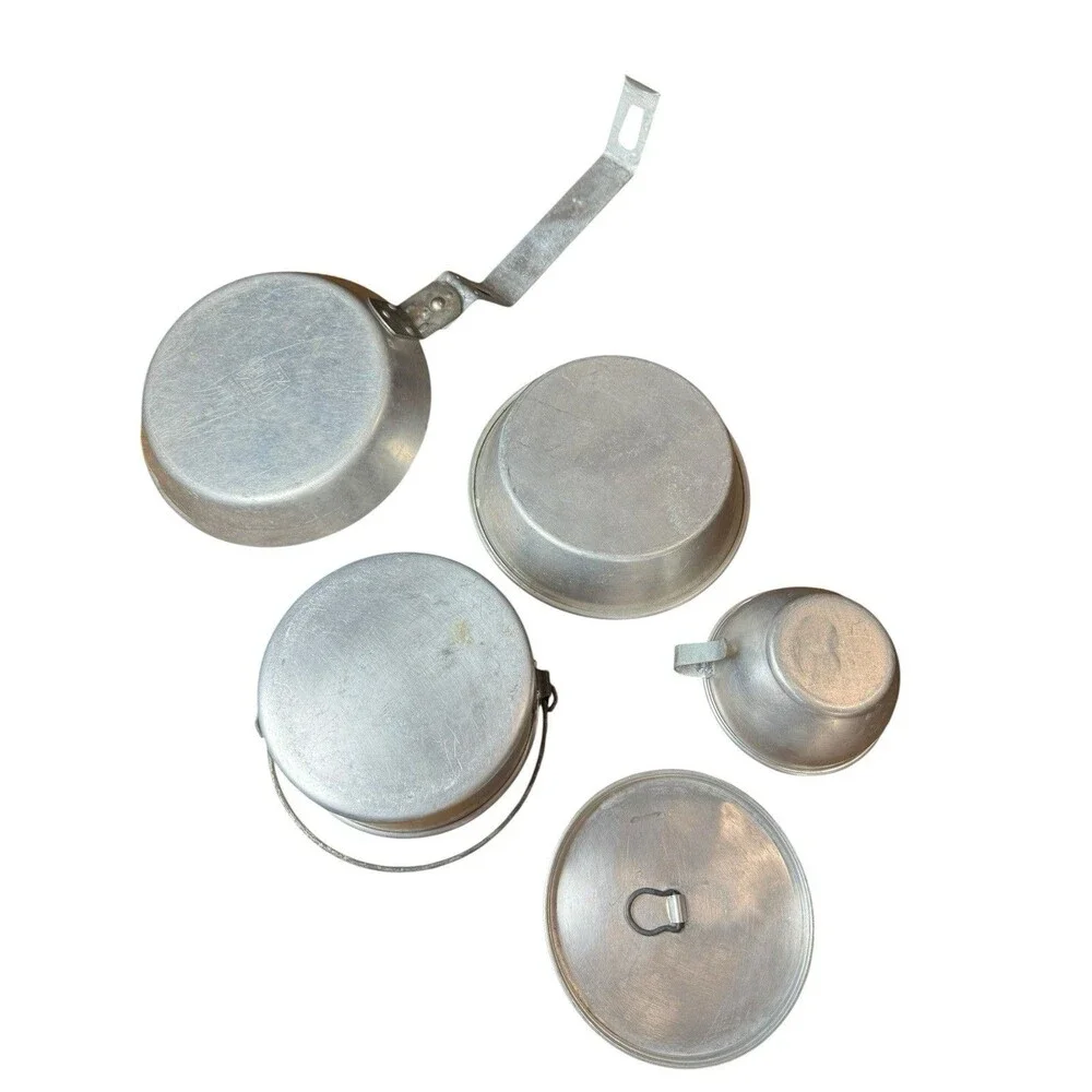 Vintage Camping Field Aluminum Mess Kit Lot Kiffe Kook It 4 Piece